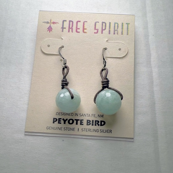 Peyote Bird Artisan Genuine Stone & Sterling Silver Aquamarine stone earrings - Picture 3 of 3
